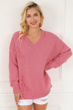 Load image into Gallery viewer, Pink Distressed Fringed Detail V Neck Baggy Sweater
