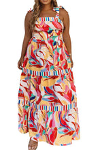 Load image into Gallery viewer, Multicolor Bohemian Abstract Print Tie Straps Maxi Dress
