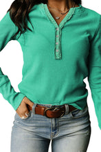 Load image into Gallery viewer, Trimmed Neckline Waffle Knit Henley Top
