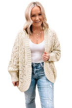 Load image into Gallery viewer, Beige Plus Size Textured Knit Open Ribbed Trim Cardigan
