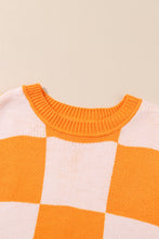 Load image into Gallery viewer, Orange Checkered Bishop Sleeve Sweater
