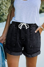 Load image into Gallery viewer, Pocketed Drawstring High Waist Denim Shorts
