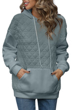 Load image into Gallery viewer, Light Grey Drop Shoulder Quilted Patchwork Kangaroo Pocket Hoodie
