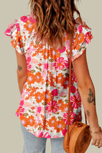 Load image into Gallery viewer, Multicolor Split V Neck Ruffle Sleeve Floral Blouse

