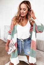 Load image into Gallery viewer, Green Colorblock Stripe Open-Front Cardigan
