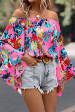 Load image into Gallery viewer, Rose Abstract Floral Print Off-shoulder Bell Sleeve Blouse
