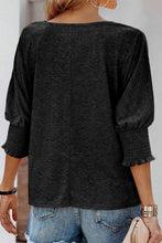 Load image into Gallery viewer, Black Smocked 3/4 Sleeve Casual Loose Top
