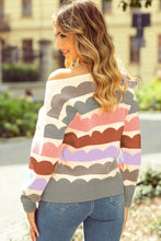 Load image into Gallery viewer, Gray Wave Striped Balloon Sleeve Drop Shoulder Sweater
