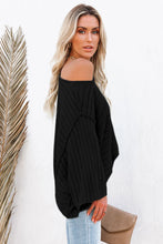 Load image into Gallery viewer, Black Exposed Seam Ribbed Knit Dolman Top
