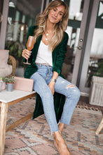 Load image into Gallery viewer, Green Velvet Open Front Pocketed Long Duster
