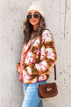 Load image into Gallery viewer, Orange Western Aztec Buttoned Zipper Pockets Fleece Jacket
