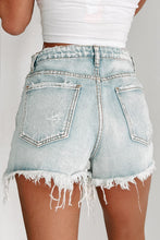 Load image into Gallery viewer, Distressed Raw Hem High Waist Denim Shorts
