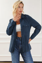 Load image into Gallery viewer, Blue Corduroy Cinched Aztec Back Jacket
