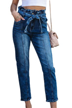 Load image into Gallery viewer, Blue Seamed Stitching High Waist Knot Skinny Jeans
