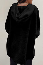 Load image into Gallery viewer, Black Button Up Contrast Knitted Sleeves Hooded Jacket
