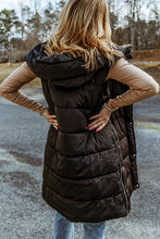 Load image into Gallery viewer, Black Hooded Long Quilted Vest Coat
