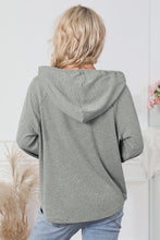 Load image into Gallery viewer, Gray Quarter Buttoned Drawstring Pullover Hoodie
