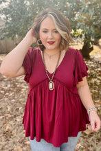 Load image into Gallery viewer, Plus Size V Neck Ruffle Sleeve Peplum Blouse
