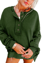 Load image into Gallery viewer, Blackish Green Drop Shoulder Henley Buttons Sweatshirt
