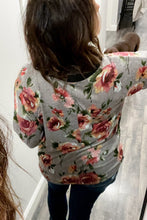 Load image into Gallery viewer, Gray Floral Long Sleeve Plus Size Henley Top
