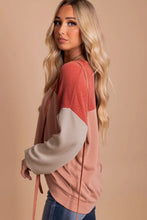 Load image into Gallery viewer, Red Color Block Long Sleeve Ribbed Loose Top

