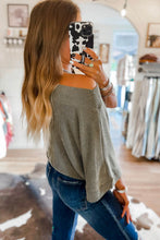 Load image into Gallery viewer, Gray Boatneck Batwing Sleeve Cording Blouse
