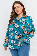 Load image into Gallery viewer, Sky Blue Floral Print V Neck Plus Size Blouse
