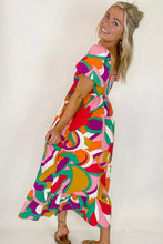 Load image into Gallery viewer, Abstract Print Square Neck Flowy Midi Dress
