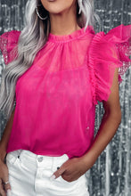 Load image into Gallery viewer, Sheer Ruffle Tulle Flutter Sleeve Blouse

