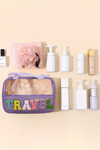 Load image into Gallery viewer, Purple TRAVEL Chenille Letter Clear PVC Makeup Bag
