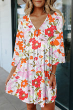 Load image into Gallery viewer, White V Neck 3/4 Sleeve Floral Dress
