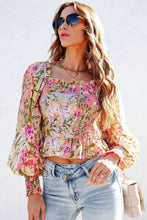 Load image into Gallery viewer, Multicolor Smocked Floral Frilled Trim Square Neck Blouse
