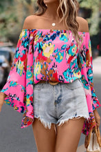 Load image into Gallery viewer, Rose Abstract Floral Print Off-shoulder Bell Sleeve Blouse
