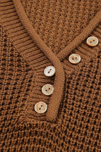 Load image into Gallery viewer, Coffee Pointelle Knit Button V Neck Drop Shoulder Sweater
