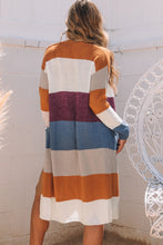 Load image into Gallery viewer, Multicolor Colorblock Open Front Long Knit Cardigan
