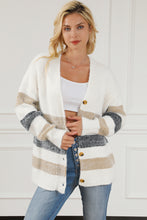 Load image into Gallery viewer, Multicolor Striped Print Fuzzy Cardigan
