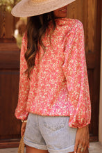 Load image into Gallery viewer, Pink Bubble Sleeve Floral Shirt with Lace up
