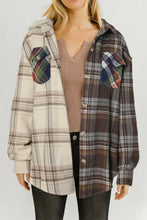 Load image into Gallery viewer, Brown Mixed Plaid Patchwork Double Flap Pocket Shirt
