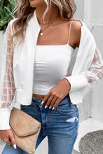 Load image into Gallery viewer, White Latticed Mesh Sleeve Zip Up Bomber Jacket
