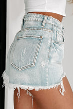 Load image into Gallery viewer, Distressed Raw Hem High Waist Denim Shorts
