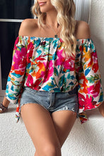 Load image into Gallery viewer, Multicolor Floral Print Off Shoulder Wide Sleeve Blouse
