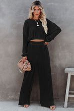 Load image into Gallery viewer, Black Corded Cropped Pullover and Wide Leg Pants Set
