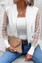 Load image into Gallery viewer, White Latticed Mesh Sleeve Zip Up Bomber Jacket
