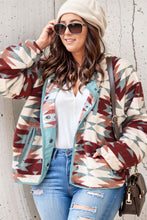 Load image into Gallery viewer, Red Geometric Aztec Pattern Plus Size Fleece Jacket
