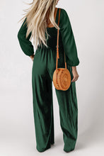 Load image into Gallery viewer, Green Smocked Square Neck Long Sleeve Wide Leg Jumpsuit
