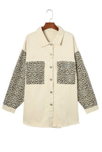 Load image into Gallery viewer, Apricot Plus Size Leopard Sleeve Raw Hem Denim Jacket
