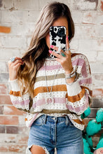 Load image into Gallery viewer, Multicolor Striped Hollowed Knitted Loose Sweater
