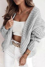 Load image into Gallery viewer, Gray Ribbed Trim Chunky Knit Sweater Cardigan
