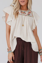 Load image into Gallery viewer, Stripe Ruffled Sleeve Embroidered Blouse
