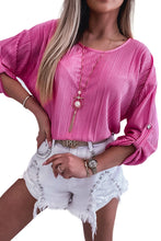 Load image into Gallery viewer, Rose Pleated Texture Roll Tab Sleeve Blouse
